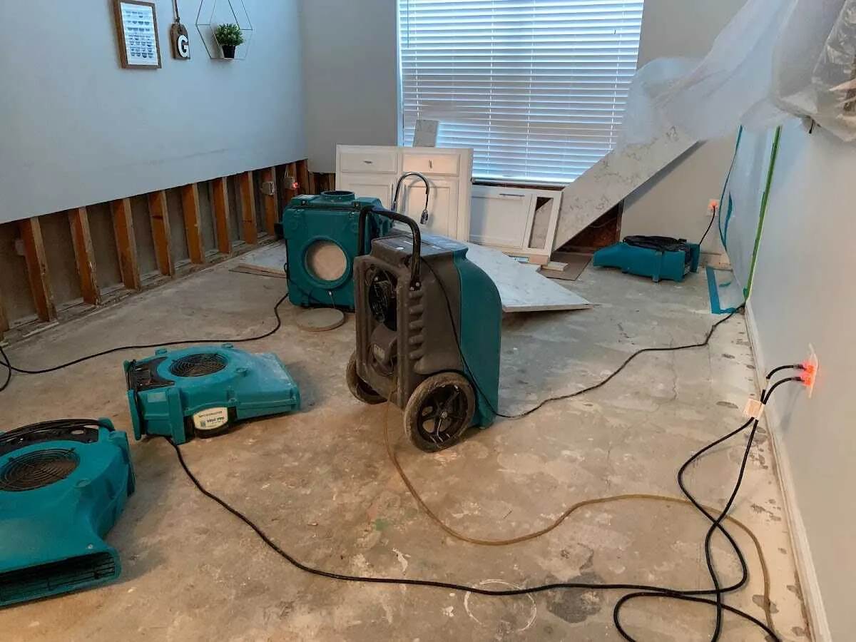 Dehumidifier in flood-cut room for Water Damage Restoration in Levelland